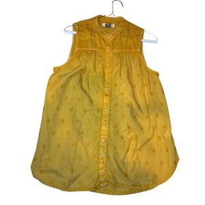 Pilcro Anthropologie Sleeveless Top‎ Embroidered Button Down Yellow Medium